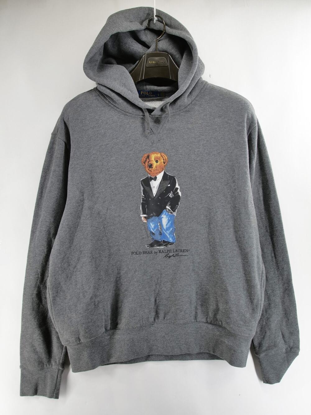 Ralph Lauren Men’s Large Polo BEAR Grey Hoodie Sweatshirt Jacket Dress